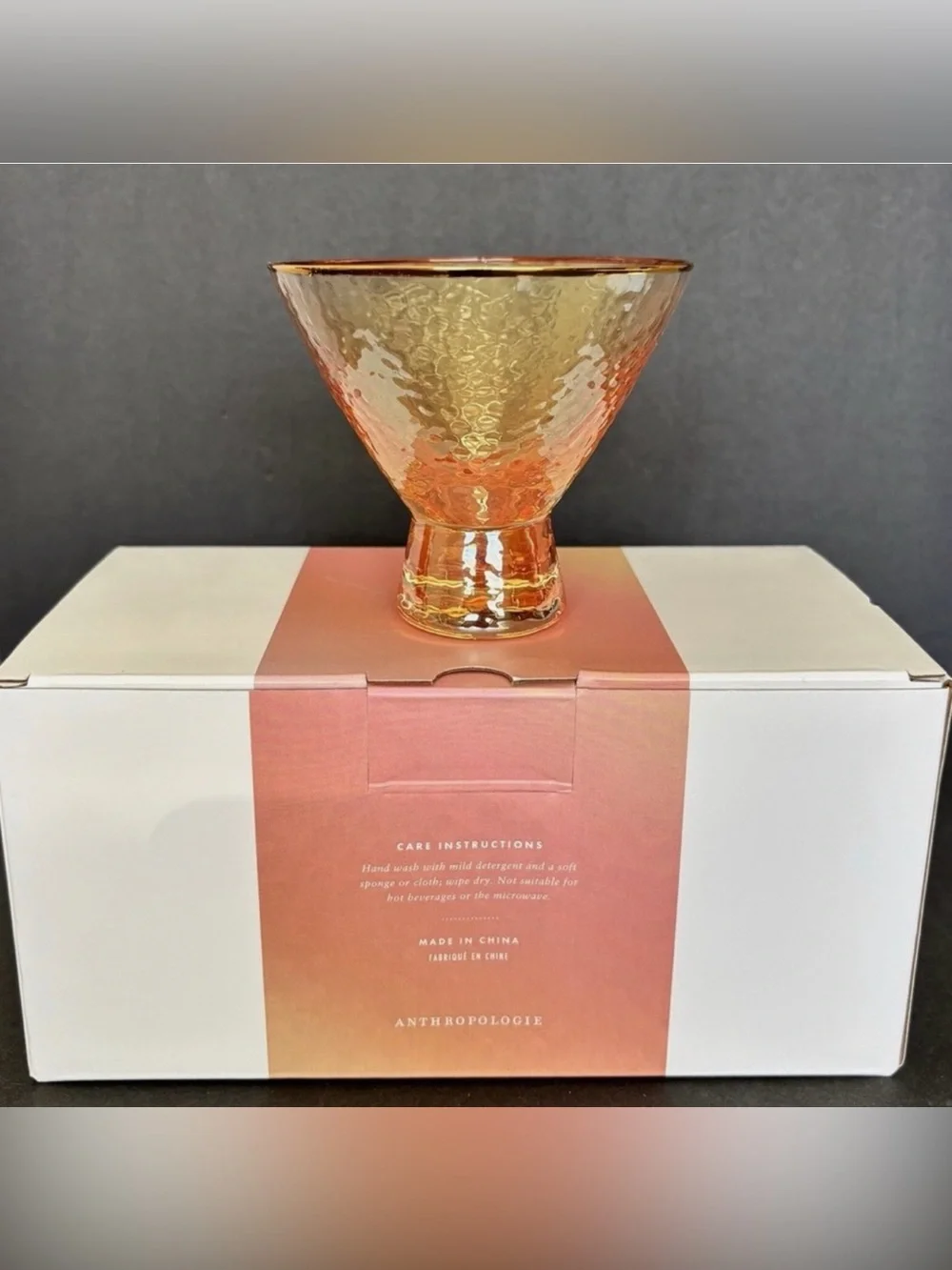 NEW! Anthropologie Zaza Luster Stemless Martini Glasses in Honey (Set of 2)
